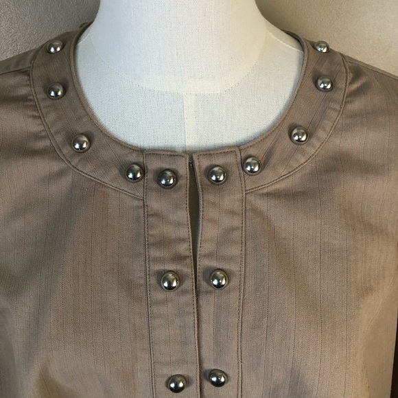 CJ Banks Tan Blazer with Mandarin Neckline & Silver Studs - Relaxed Fit Size 1X - Picture 3 of 10